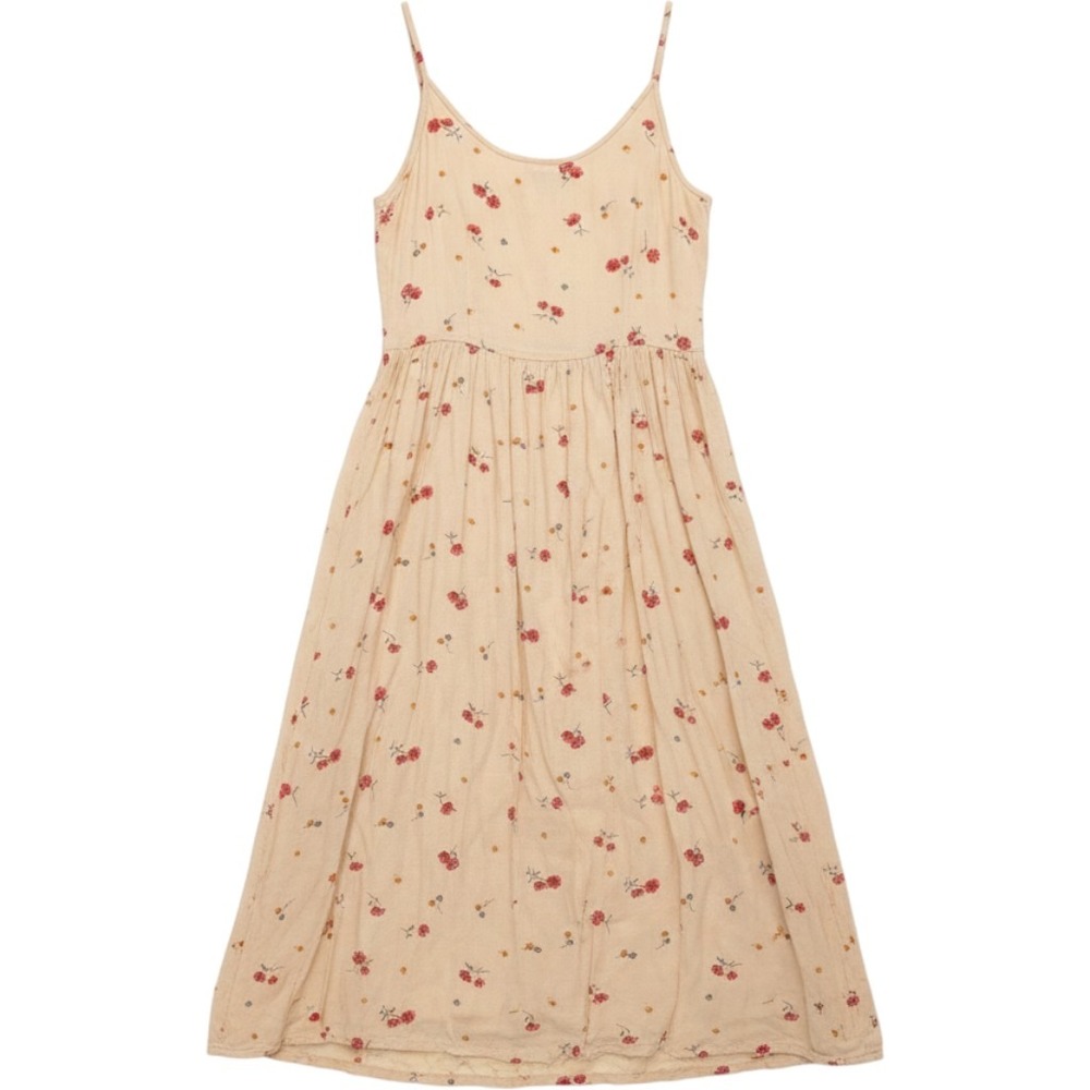 Vintage Express Midi Dress Women Small Cream Floral Sleeveless Cottagecore 90s